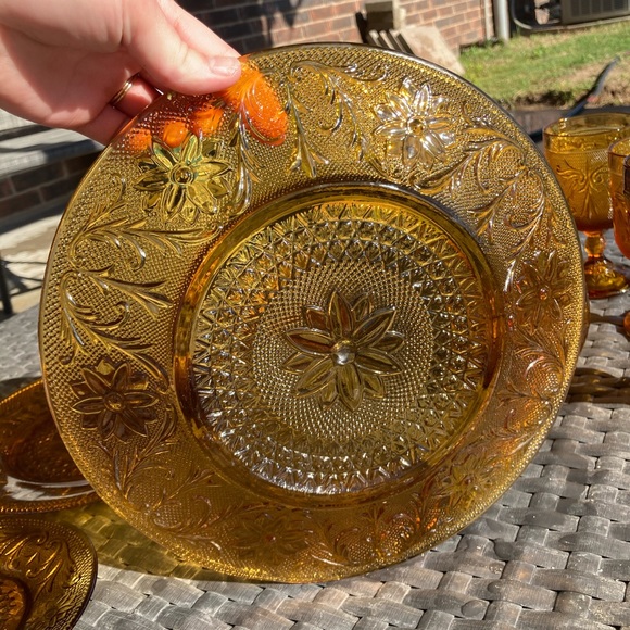 1970s Imperial Glass Tiara Daisy Sandwich Amber Glass Set - Picture 5 of 5